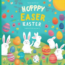 A high-quality, vibrant cover for a children's storybook titled 'Happy Easter, An Everlasting Holiday'