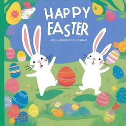 A high-quality, vibrant cover for a children's storybook titled 'Happy Easter, An Everlasting Holiday'