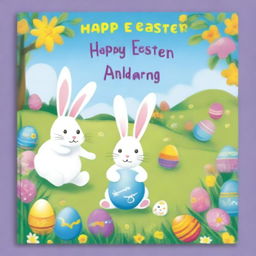 A high-quality, vibrant cover for a children's storybook titled 'Happy Easter, An Everlasting Holiday'