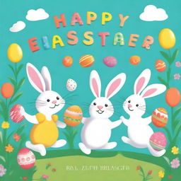 A high-quality, vibrant cover for a children's storybook titled 'Happy Easter, An Everlasting Holiday'