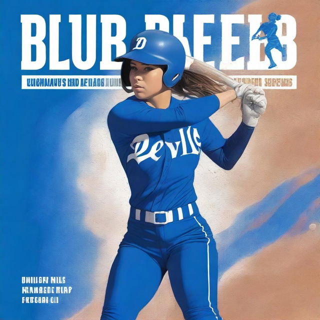 A high-quality digitally illustrated book cover featuring a softball player in a blue uniform emblazoned with the words 'Blue Devils'