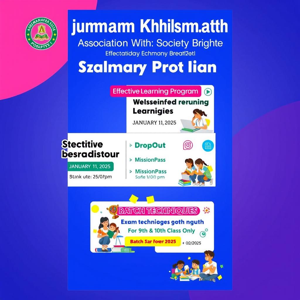 A vibrant educational poster for 'Anjumam Khismathe Islam Hosapete Association With: Society Bright'