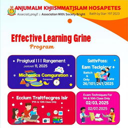 A vibrant educational poster for 'Anjumam Khismathe Islam Hosapete Association With: Society Bright'
