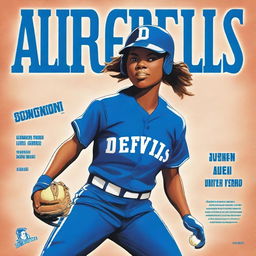 A high-quality digitally illustrated book cover featuring a softball player in a blue uniform emblazoned with the words 'Blue Devils'