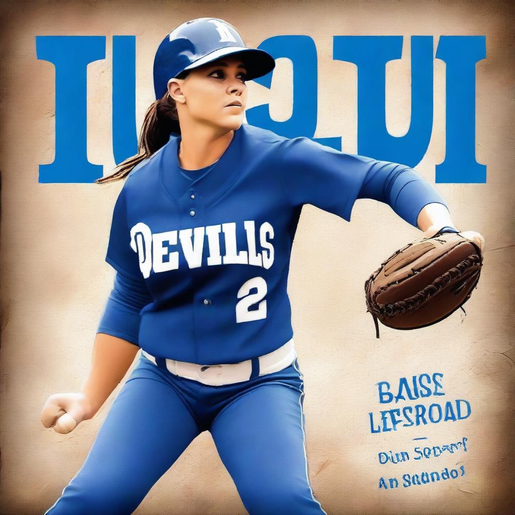 A vibrant, digital art book cover showcasing a softball player in a striking blue uniform, with 'Blue Devils' inscribed on it