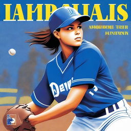 A vibrant, digital art book cover showcasing a softball player in a striking blue uniform, with 'Blue Devils' inscribed on it