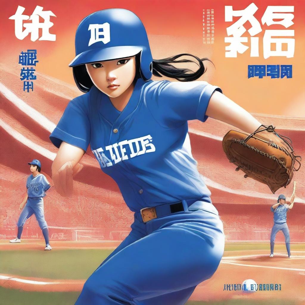 A top-notch digital art book cover presents a Chinese softball player in a bold blue uniform, with 'Blue Devils' emblazoned on it