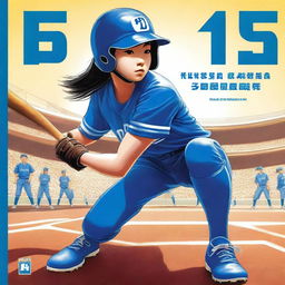 A top-notch digital art book cover presents a Chinese softball player in a bold blue uniform, with 'Blue Devils' emblazoned on it