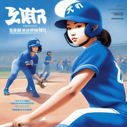 A top-notch digital art book cover presents a Chinese softball player in a bold blue uniform, with 'Blue Devils' emblazoned on it