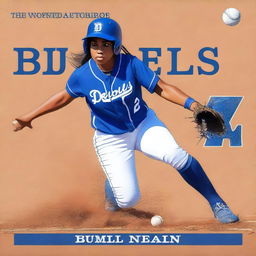 This is a digital art book cover of the highest quality, featuring a softball player in a blue uniform with 'Blue Devils' written across it