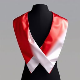 A graduation stole designed in a V-cross shape, featuring vibrant red and white colors