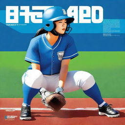 A striking digital art book cover, featuring a Chinese softball player in a vivid blue uniform