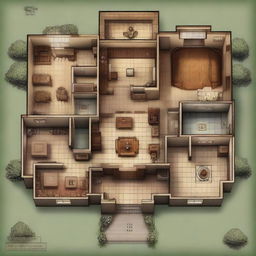 This image is a high-quality digital art representation of a grand mansion layout, inspired by the Clue board game, and designed in the style of a Dungeons and Dragons map