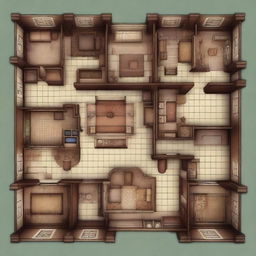 This image is a high-quality digital art representation of a grand mansion layout, inspired by the Clue board game, and designed in the style of a Dungeons and Dragons map