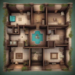 A stunningly realistic digital art piece that presents a two-level grand mansion layout, designed in the style of a Dungeons and Dragons map