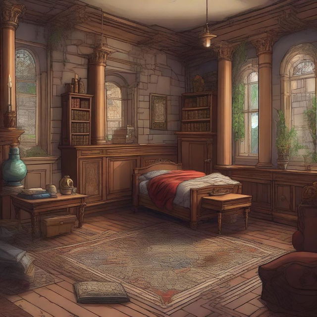 A collection of high-quality digital art pieces, each depicting a different room of a grand mansion, designed in the style of a Dungeons and Dragons map