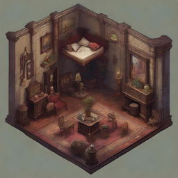 A collection of high-quality digital art pieces, each depicting a different room of a grand mansion, designed in the style of a Dungeons and Dragons map