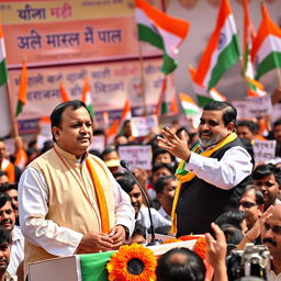 A political scene featuring Revant Ram Danga from the Bharatiya Janata Party and Hanuman Beniwal from the Independent Rashtriya Loktantrik Party