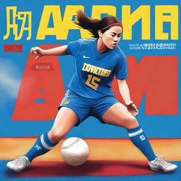 A digital art book cover, reminiscent of the style seen in 'Kicks' by Alex Morgan, features a Chinese softball player in a bright blue uniform