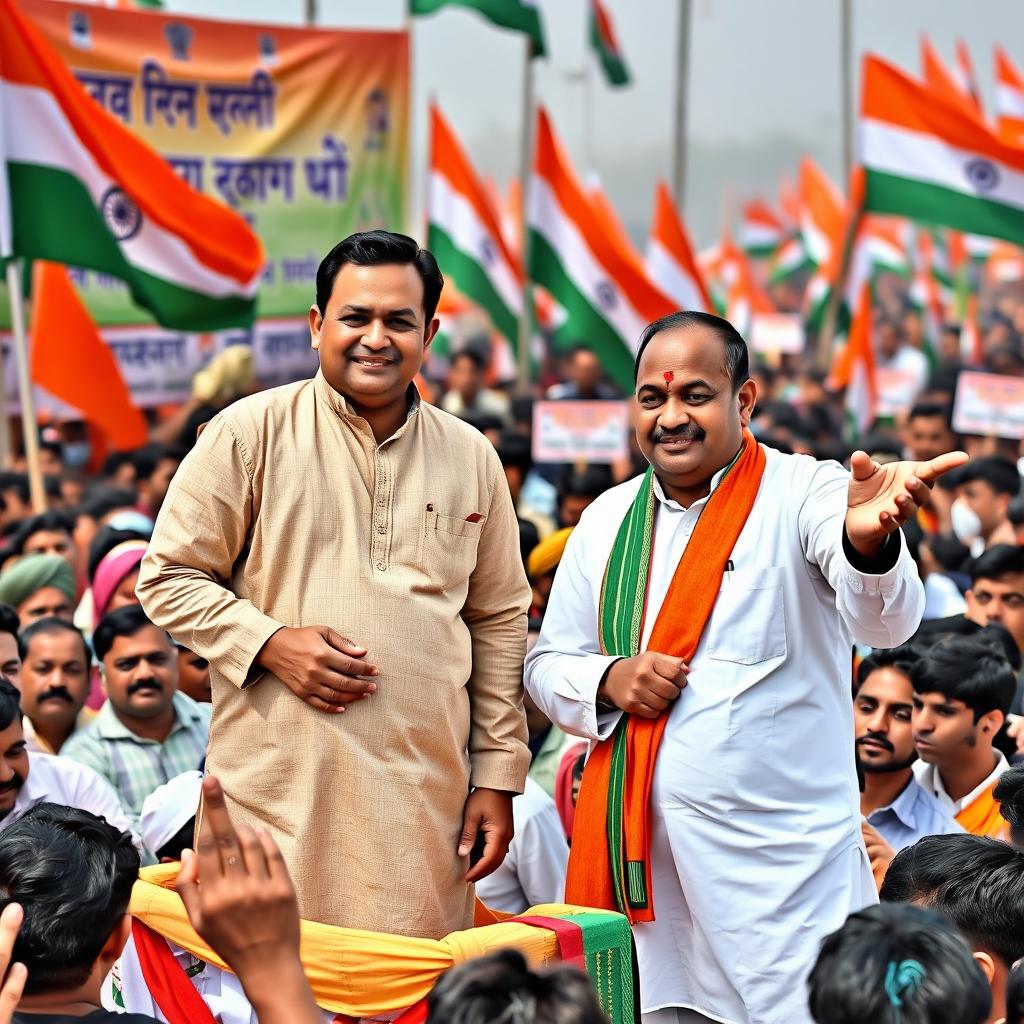 A political scene featuring Revant Ram Danga from the Bharatiya Janata Party and Hanuman Beniwal from the Independent Rashtriya Loktantrik Party