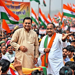 A political scene featuring Revant Ram Danga from the Bharatiya Janata Party and Hanuman Beniwal from the Independent Rashtriya Loktantrik Party