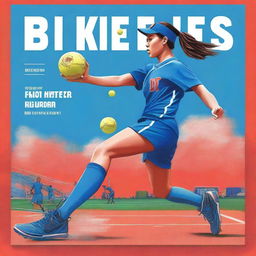 A digital art book cover, reminiscent of the style seen in 'Kicks' by Alex Morgan, features a Chinese softball player in a bright blue uniform