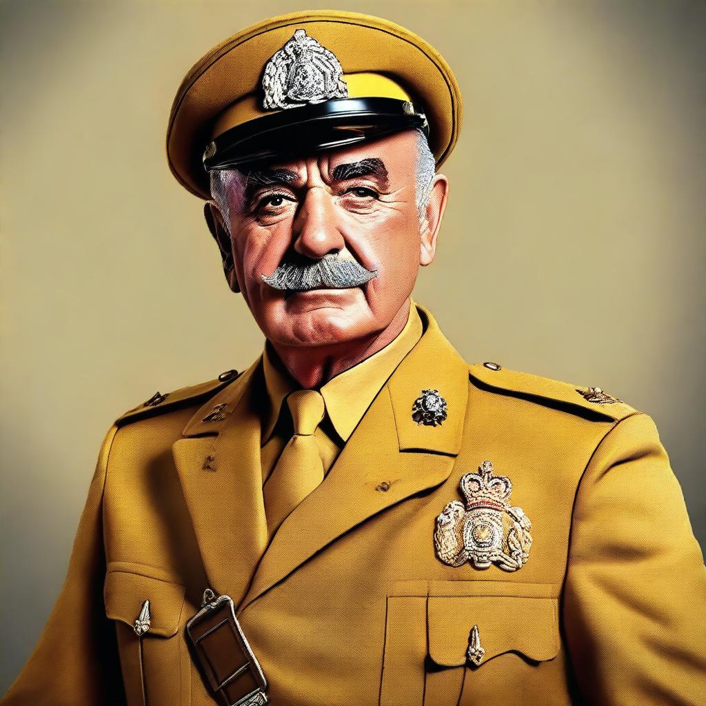 A realistic digital art portrait of Sean Connery, portrayed as Colonel Mustard from the Clue board game