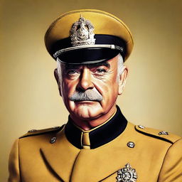 A realistic digital art portrait of Sean Connery, portrayed as Colonel Mustard from the Clue board game