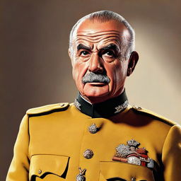 A realistic digital art portrait of Sean Connery, portrayed as Colonel Mustard from the Clue board game