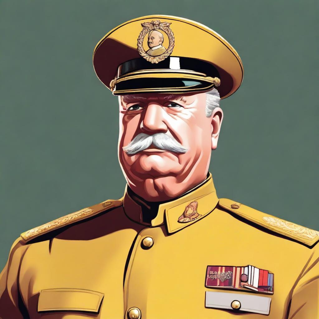 A high-quality digital art portrait of Colonel Mustard from the Clue board game, depicted as a 55-year-old man