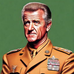 A realistic digital art portrait of Mel Gibson, portrayed as Colonel Mustard from the Clue board game