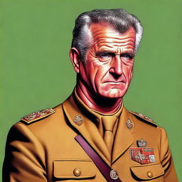 This is a detailed digital art portrait of a 50-year-old Mel Gibson, portrayed as Colonel Mustard from the Clue board game