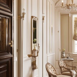 A small, two-bedroom home designed with a royal aesthetic, adorned with luxurious fixtures and refined architectural details.