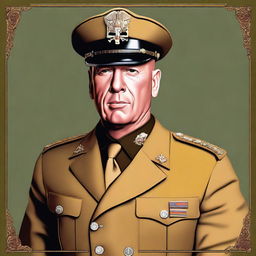 A high-quality digital art portrait of Bruce Willis, portrayed as Colonel Mustard from the Clue board game