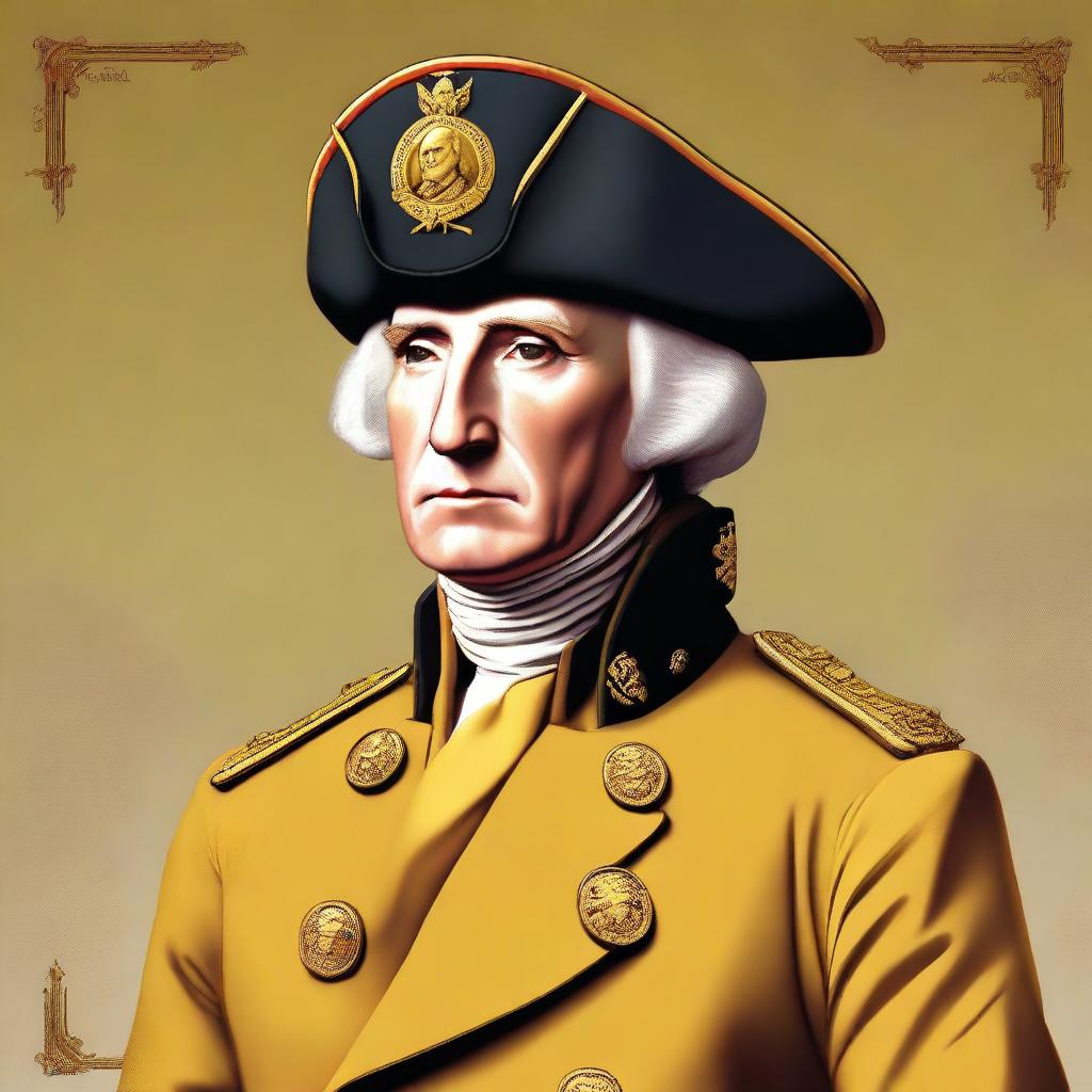 A high-quality digital art portrait of George Washington, portrayed as Colonel Mustard from the Clue board game