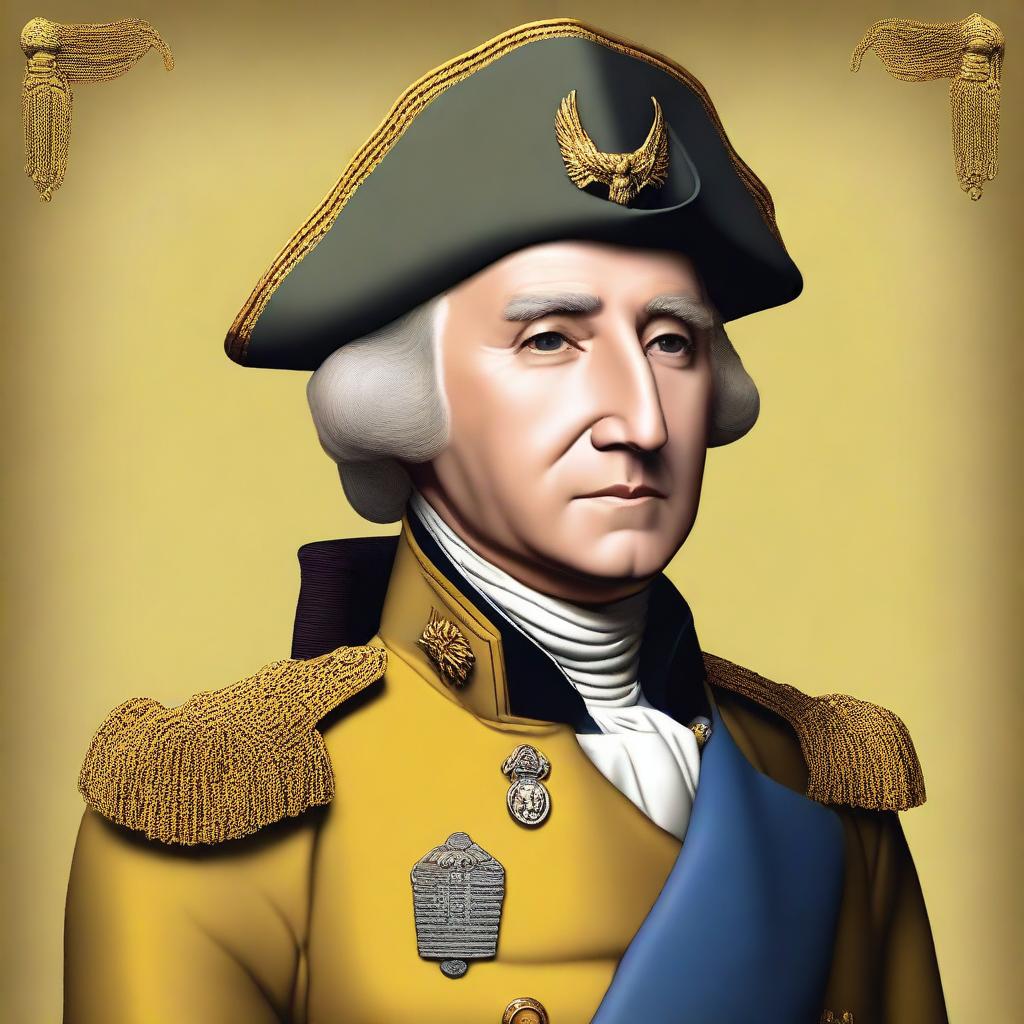 A high-quality digital art portrait of George Washington, portrayed as Colonel Mustard from the Clue board game