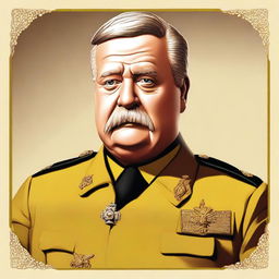 A high-quality digital art portrait of Colonel Mustard from the Clue board game