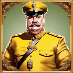 A high-quality digital art portrait of Colonel Mustard from the Clue board game