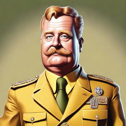 A high-quality digital art portrait of Colonel Mustard from the Clue board game