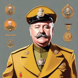 A high-quality digital art portrait of Colonel Mustard from the Clue board game