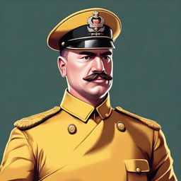 A high-quality digital art portrait of a young and in-shape Colonel Mustard from the Clue board game