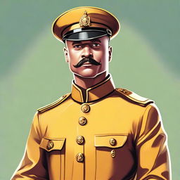 A high-quality digital art portrait of a young and in-shape Colonel Mustard from the Clue board game