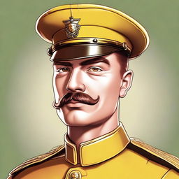 A high-quality digital art portrait of a young and in-shape Colonel Mustard from the Clue board game