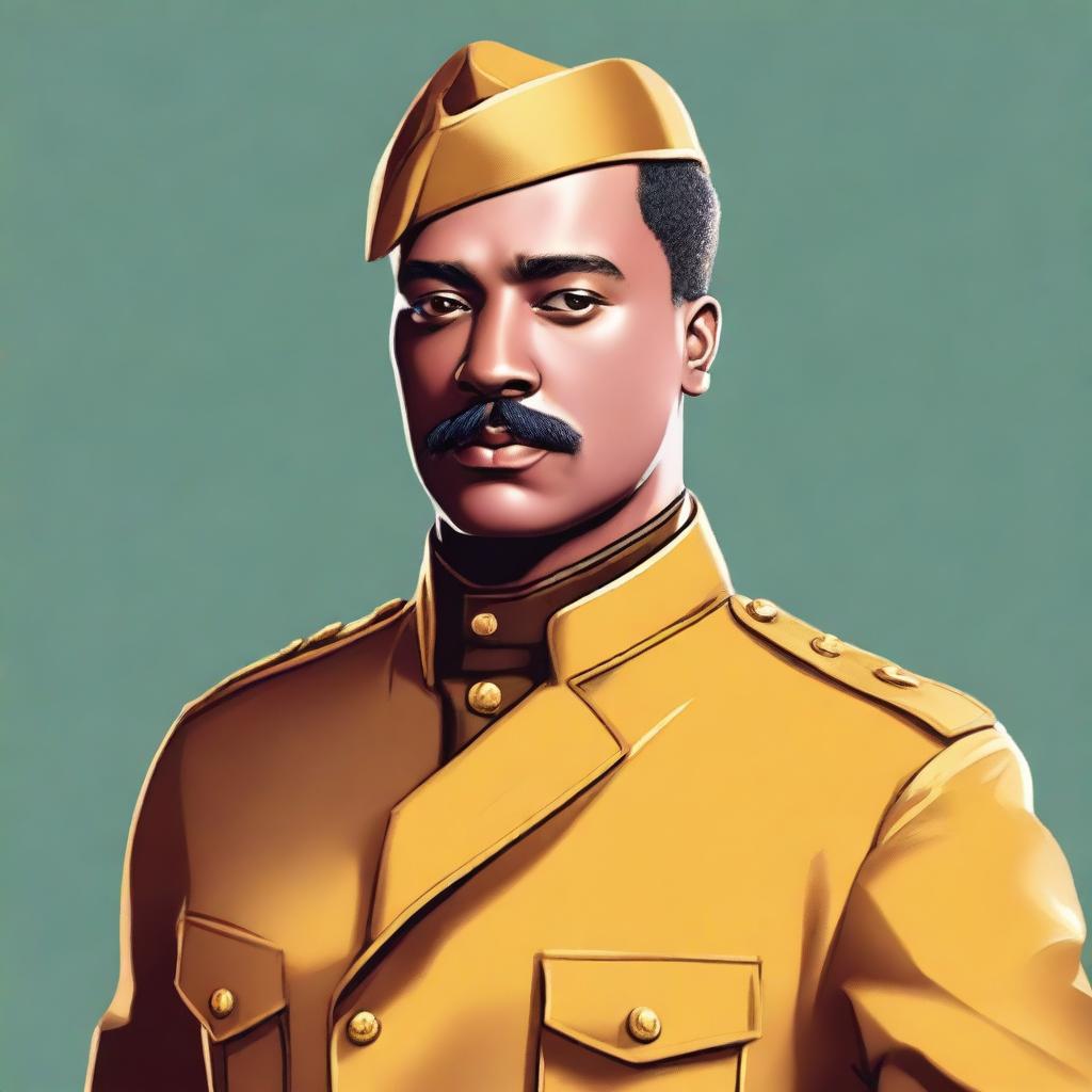 A high-quality digital art portrait of a young and in-shape Colonel Mustard from the Clue board game