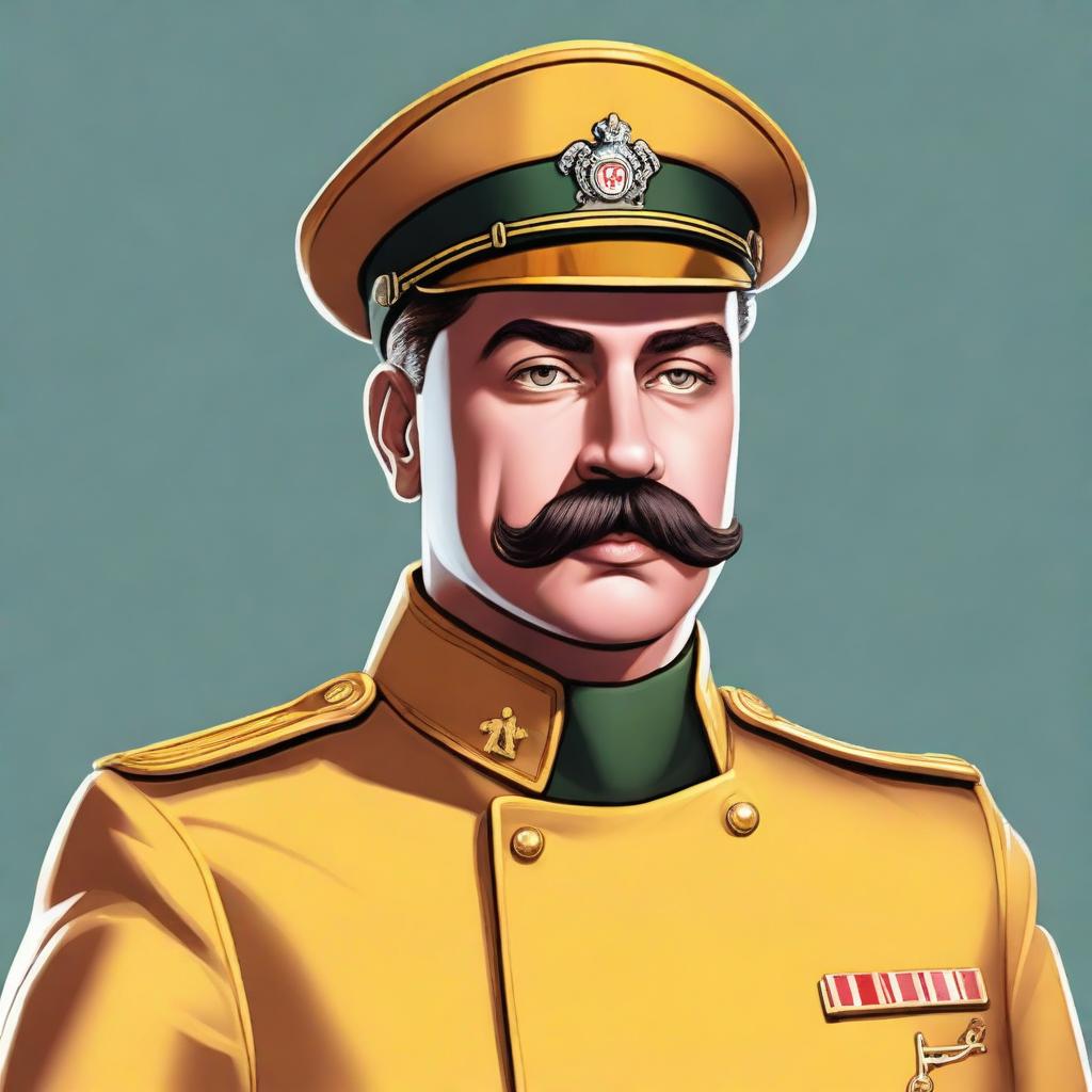 This is a detailed digital art portrait of a young and in-shape Colonel Mustard from the Clue board game