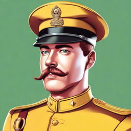 This is a detailed digital art portrait of a young and in-shape Colonel Mustard from the Clue board game