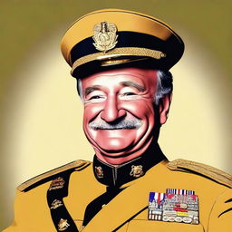 This is a high-quality digital art portrait of Robin Williams, portrayed as Colonel Mustard from the Clue board game