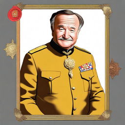 This is a high-quality digital art portrait of Robin Williams, portrayed as Colonel Mustard from the Clue board game