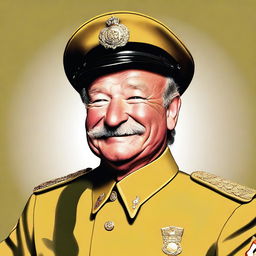 This is a high-quality digital art portrait of Robin Williams, portrayed as Colonel Mustard from the Clue board game