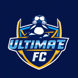 A dynamic and modern logo design for a football team named 'ULTIMATE FC'